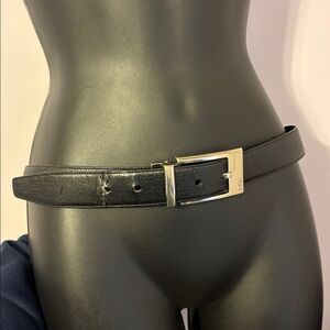 Tumi Black Leather Belt with Silver Metal Buckle